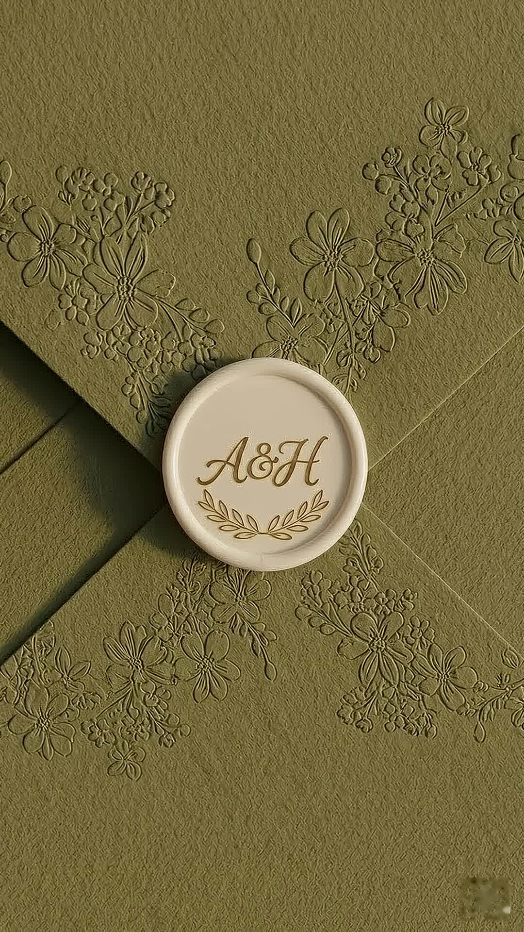 Elegant wedding envelope with A&H wax seal